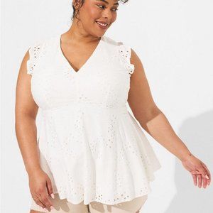 Eyelet Ruffle Sleeve Babydoll Top